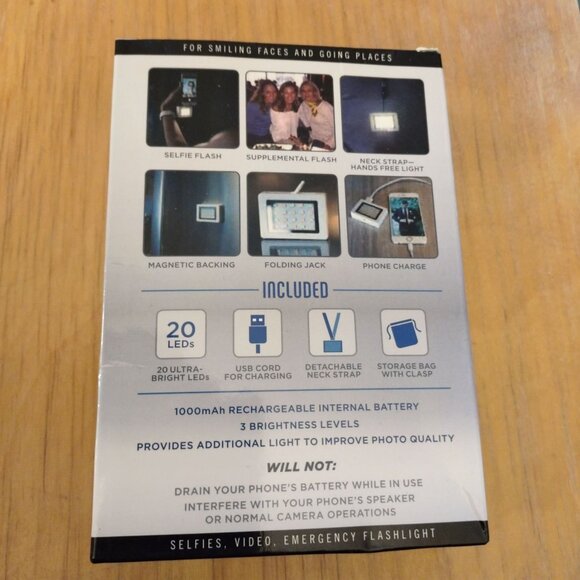 Portable Rechargeable LED Selfie/Video Light With Magnetic Back & USB Cord-NEW - Picture 2 of 2